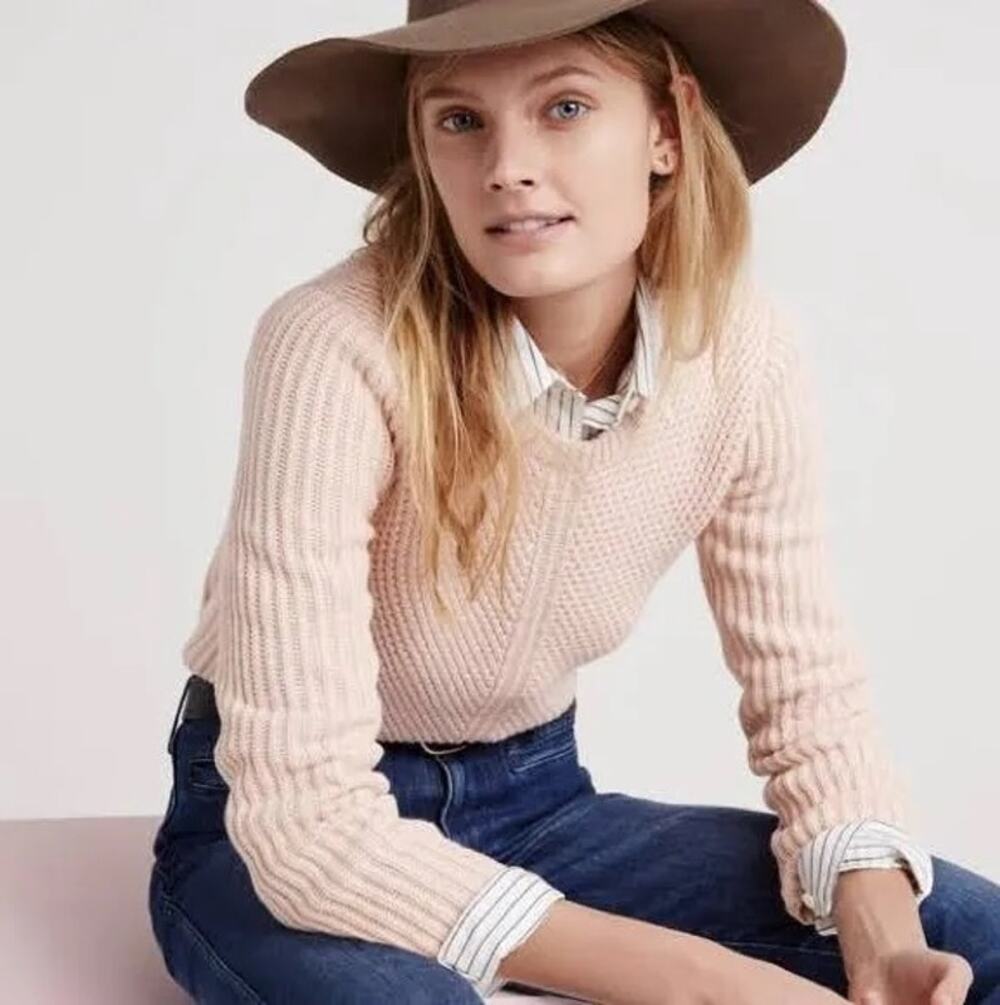 Madewell Pink Hexcomb Textured Crewneck Sweater XS Cottagecore